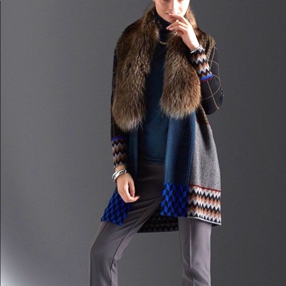 Carlisle Per Se Luxury Wool & Fur Cardigan – , Detachable Fur Collar Size S